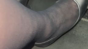 Driving in black tights and black cabin crew shoes from knee down - HD - 1:47 video - from Clips4sale