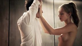 Too skinny babe in coat on naked body dominates her boyfriend in his office - HD - 14:55 video - from XGroovy