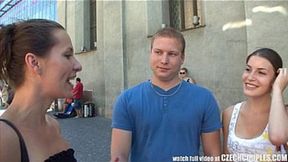 Authentic Czech couple in public foursome with POV blowjob - SD - 7:23 video - from PovPoof