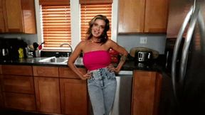 INEED2PEE IPOD Goddess Brandon kitchen interview pissing 80's jeans - SD - 10:32 video - from Clips4sale