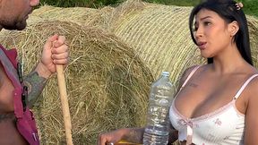 Cheating busty Latina fucks with a tattooed farmer outdoor - HD - 11:04 video - from XGroovy