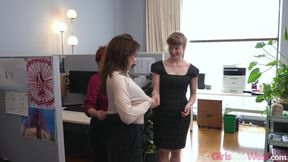 Hairy Busty Blonde Has Lesbian Threesome with Two Redheads in the Office - HD - 25:29 video - from FapHouse