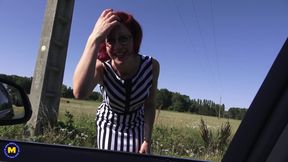 Naughty Redhead Flora Milano Goes Hitchhiking for Cock &amp; She Gets Two! - HD - 8:12 video - from xHamster