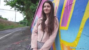 Public Sex - sehr süßes College Teenager-Kunststudent mit natürlichen Titten studiert einen großen Schwanz im Freien - HD - 11:59 video - from Vidzx