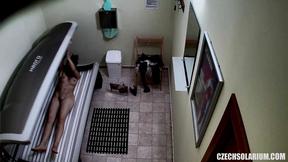 ”Shaved & Tight Snatch Caught in Solarium” - HD - 8:54 video - from TransHero