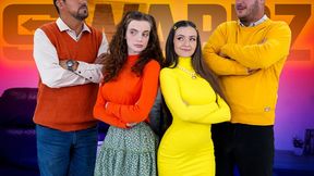 Redhead teen stepsister and friends have wild group orgy with stepdad - HD - 17:29 video - featuring Serena Hill - from FapNFuck