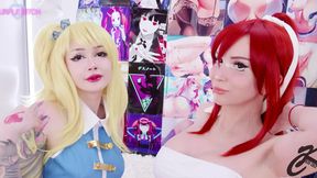 Two cosplay babes fuck with huge dildos in cartoon fantasy - SD - 8:27 video - from DesiresXL