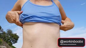 Walking Topless on Public Beach and Showering Flashing Bouncing Tits - HD - 2:56 video - from xHamster