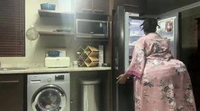 Ebony MILF Moaning and Stripteasing in Kitchen - 64:25 video - from FapHouse