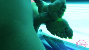 4K Tanning Studio Footjob From Hot Blonde MILF with Long Neon Green Toenails & Cum on Toes - 4K - 8:49 video - from FapHouse