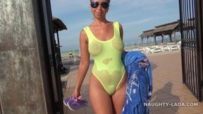 MILF exhibitionist - See through When Wet Bikini Swimsuit - Big natural tits - HD - 18:06 video - from Xtits