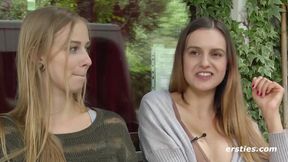 Heiße Österreicherin und heißes bayrisches Madl vergnügen sich vor Kamera - young busty lesbian babes makeout - HD - 12:48 video - from Xtits