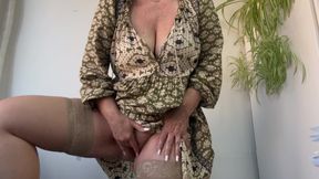 Horny Mature Stepmom in Stockings and High Heels Masturbates and Puts Her Foot on the Desk - 6:38 video - from FapHouse