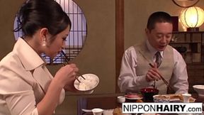 Hairy Japanese babe gets double-stuffed in a wild office threesome - SD - 8:04 video - from AsianPornXL