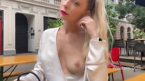 Slut with pierced nipples flashing her tits in public - HD - 4:59 video - from Fapality