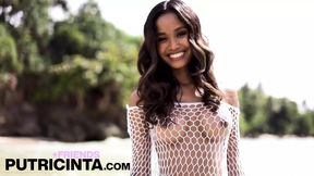Black Teen with Round Boobs Putri Cinta Sucking Dick at Beach - HD - 6:06 video - from xHamster
