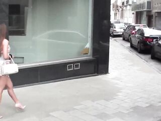 cute french floozy with eyeglass shows her twat in street - HD - 2:04 video - from Amateur8