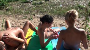 Four Tanned Stepsisters Lick Their Pussies in the Sun on the Beach - HD - 12:05 video - from FapHouse