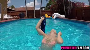 Poolside MILF gets fucked and gives blowjob to young stud - SD - 6:12 video - from W1mp