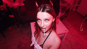 Devilish babe choses big cock instead of treat and gets messy facial - HD - 13:28 video - from AnySex