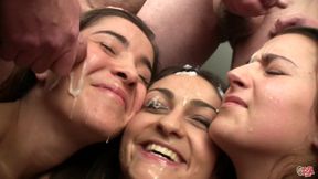 Naughty sluts bukkake and gokkun orgy - HD - 19:38 video - featuring Sandra Milka - from Xozilla