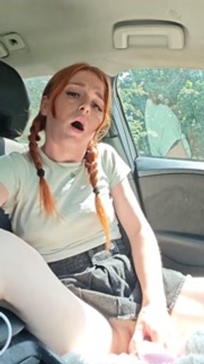 Red head teen nearly caught fucking masturbating in the car squirting with excitement - HD - 5:13 video - from Pornzona