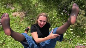 Greek Mountain Wild Footjob with Sweaty Nylon Feet - Outdoor Cum on Soles - HD - 6:43 video - from xHamster