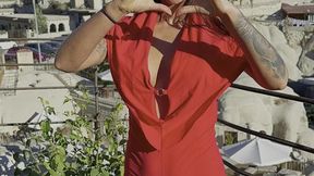 Russian bombshell Monika Fox reveals off huge boobs and nipple piercings in red suit - 7:22 video - featuring Monika Fox - from PubliXXX