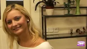 Shy blonde gives sloppy blowjob during POV interview - HD - 7:27 video - from FapNFuck