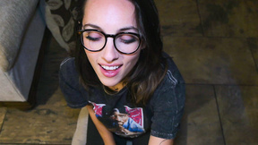 Dark-haired gal with glasses sucks big cock and licks balls before fucking - HD - 6:59 video - from DefineBabe