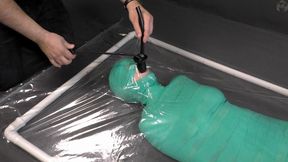Mummification bandage, vibrator and inflatable gag in a vacuum bed - HD - 18:45 video - from LoyalFans