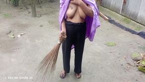 Girl Sweeping the Yard Naked in the Rain - Outdoor Scene - HD - 6:13 video - from xHamster