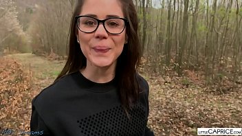 Outdoor blowjob in the forest with a busty babe in glasses - 8:07 video - featuring Kitty Caprice - from W4NKR