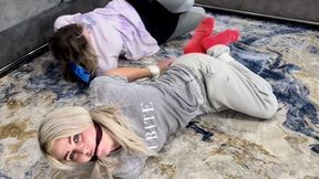 Hogtied Races Sisters Edition HD-Kody Evans races London Evans while hogtied in bondage rope and gag - HD - 22:48 video - featuring London Evans - from Clips4sale