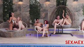 Gorgeous Curvy Brunette Latina Pool Party' Sex In Front of Everyone - HD - 8:15 video - featuring Kari Cachonda - from MyLust