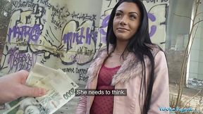 Slender euro brunette sucks cock and fucks a stranger on the street for big bank. - HD - 11:57 video - from XGroovy