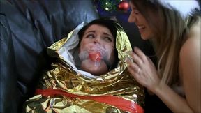 Ball Gagged Girl Wrapped Up As A Mummified Christmas Present - HD - 13:00 video - from FapHouse