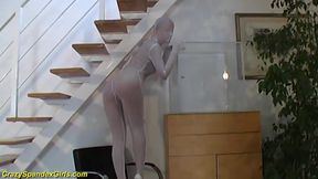Spandex girl squeezes herself in a glass box - HD - 2:12 video - from xHamster