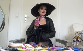 New satin scarves worn as a neckerchief with a large hat - HD - 6:54 video - from FapHouse