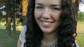 Beautiful curly teen strips in the public place and gives a head in POV - 7:56 video - from AnySex