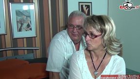 Mature chubby German housewives with glasses and saggy tits share a cock in threesome - HD - 8:12 video - from xHamster