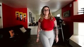 INEED2PEE Red August pee waterfall in yoga leggings IPOD - SD - 9:41 video - from Clips4sale