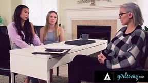 Young Lesbian Couple Rushes In a Passionate 3-some With Their Sexy MILF Psychologist - HD - 18:14 video - from XGroovy