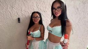 2 Sexy Busty Plump-assed Maids - Petite Asian & Hot Latina - Amaze Their Boss With Crazy 3-some - HD - 12:12 video - from XGroovy