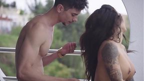 Foursome on the balcony with my friend and two friends with huge cocks - SD - 10:03 video - from BigTitsXL