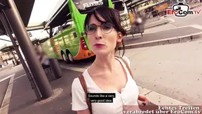 German Skinny student teen pickup at public bus station - HD - 17:10 video - from FapNFuck