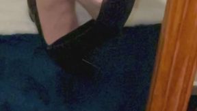 Nude Tights, Black Cabin Crew Shoes Dangling - SD - 3:48 video - from Clips4sale