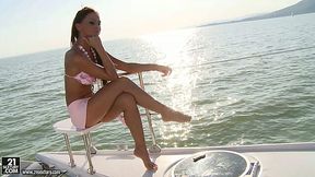 Horny beauty Christina Bella gives nice foot job on the boat - SD - 6:50 video - from AnySex