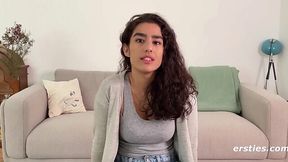 Masturbation on the couch with curly girl rubbing her hairy pussy - HD - 5:00 video - from XGroovy