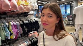 Teen gets caught giving a sloppy blowjob in the store dressing room - SD - 9:28 video - from Babe4